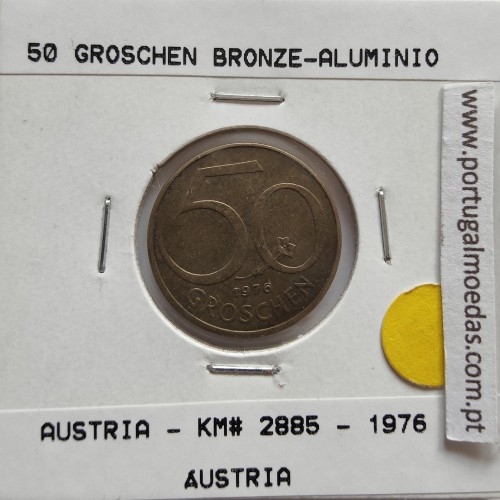 Áustria 50 Groschen 1976 Bronze - Alumínio, World Coins Austria KM 2885, coin of 50 groschen 1976 Aluminium-bronze