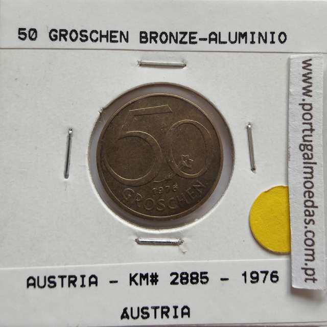 Áustria 50 Groschen 1976 Bronze - Alumínio, World Coins Austria KM 2885, coin of 50 groschen 1976 Aluminium-bronze