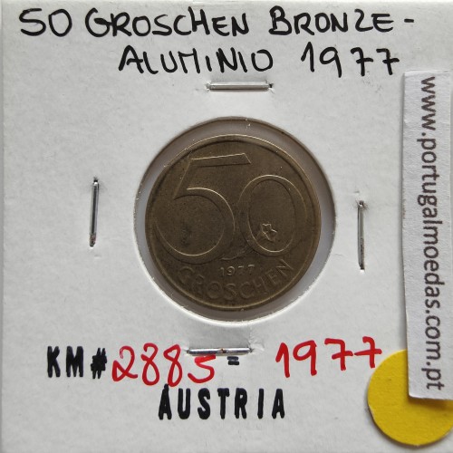 Áustria 50 Groschen 1977 Bronze - Alumínio, World Coins Austria KM 2885, coin of 50 groschen 1977 Aluminium-bronze