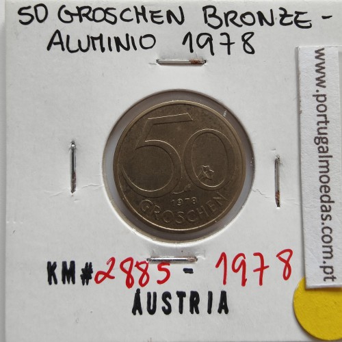 Áustria 50 Groschen 1978 Bronze - Alumínio, World Coins Austria KM 2885, coin of 50 groschen 1978 Aluminium-bronze