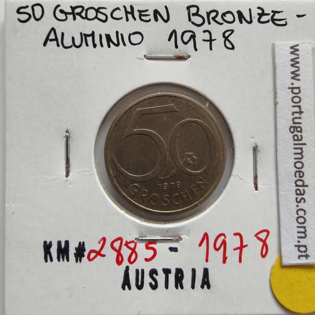 Áustria 50 Groschen 1978 Bronze - Alumínio, World Coins Austria KM 2885, coin of 50 groschen 1978 Aluminium-bronze