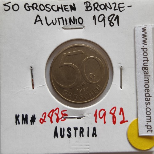 Áustria 50 Groschen 1981 Bronze - Alumínio, World Coins Austria KM 2885, coin of 50 groschen 1981 Aluminium-bronze