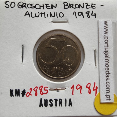 Áustria 50 Groschen 1984 Bronze - Alumínio, World Coins Austria KM 2885, coin of 50 groschen 1984 Aluminium-bronze