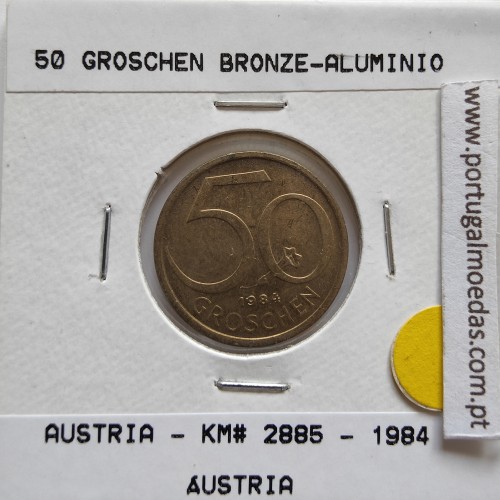 Áustria 50 Groschen 1984 Bronze - Alumínio, World Coins Austria KM 2885, coin of 50 groschen 1984 Aluminium-bronze