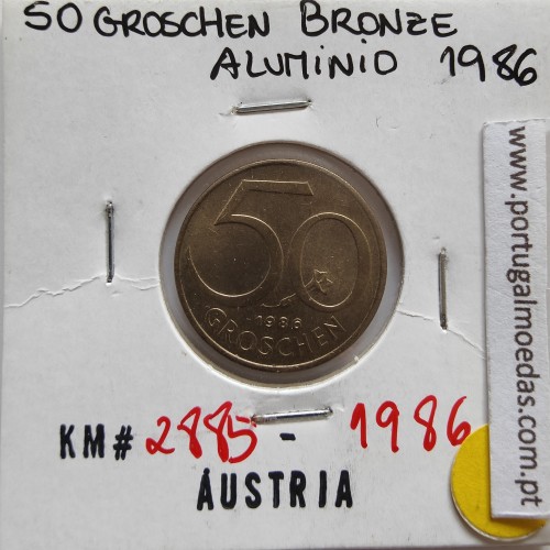 Áustria 50 Groschen 1986 Bronze - Alumínio, World Coins Austria KM 2885, coin of 50 groschen 1986 Aluminium-bronze