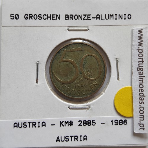 Áustria 50 Groschen 1986 Bronze - Alumínio, World Coins Austria KM 2885, coin of 50 groschen 1986 Aluminium-bronze