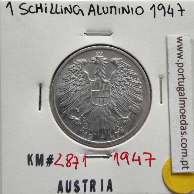 Áustria 1 Schilling 1947 Aluminío, World Coins Austria KM 2871, coin of 1 schiling 1947 Aluminium