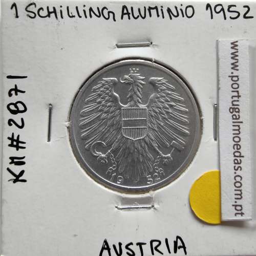 Áustria 1 Schilling 1952 Aluminío, World Coins Austria KM 2871, coin of 1 schiling 1952 Aluminium