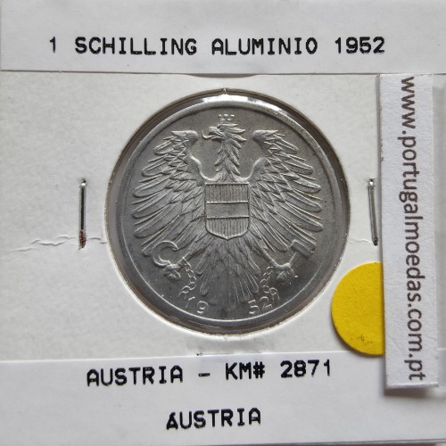 Áustria 1 Schilling 1952 Aluminío, World Coins Austria KM 2871, coin of 1 schiling 1952 Aluminium