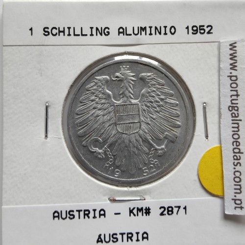 Áustria 1 Schilling 1952 Aluminío, World Coins Austria KM 2871, coin of 1 schiling 1952 Aluminium