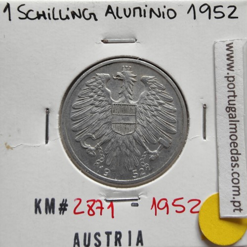 Áustria 1 Schilling 1952 Aluminío, World Coins Austria KM 2871, coin of 1 schiling 1952 Aluminium