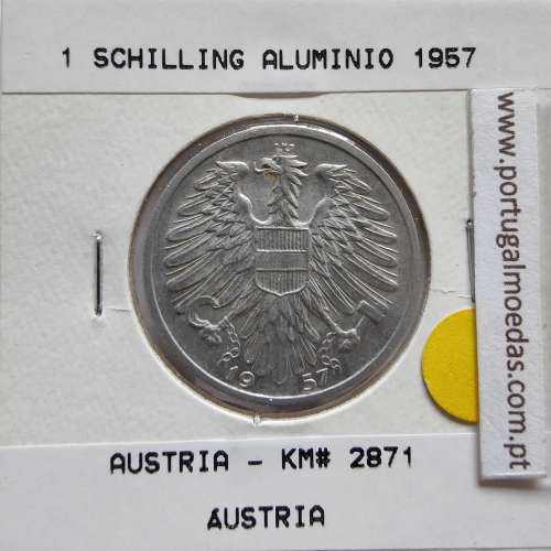 Áustria 1 Schilling 1957 Aluminío, World Coins Austria KM 2871, coin of 1 schiling 1957 Aluminium
