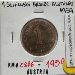 Áustria 1 Schilling 1959 Bronze-Aluminío, World Coins Austria KM 2886, coin of 1 schiling 1959 Bronze-Aluminium
