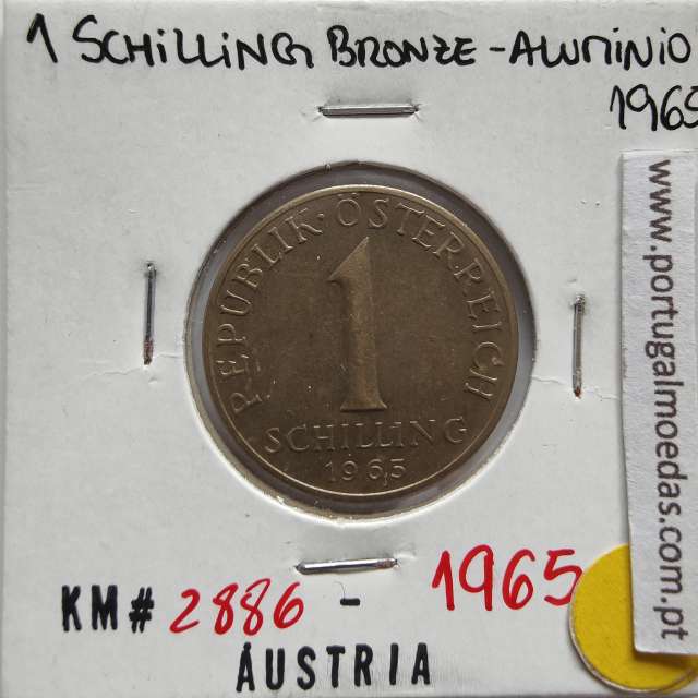 Áustria 1 Schilling 1965 Bronze-Aluminío, World Coins Austria KM 2886, coin of 1 schiling 1965 Aluminium-bronze