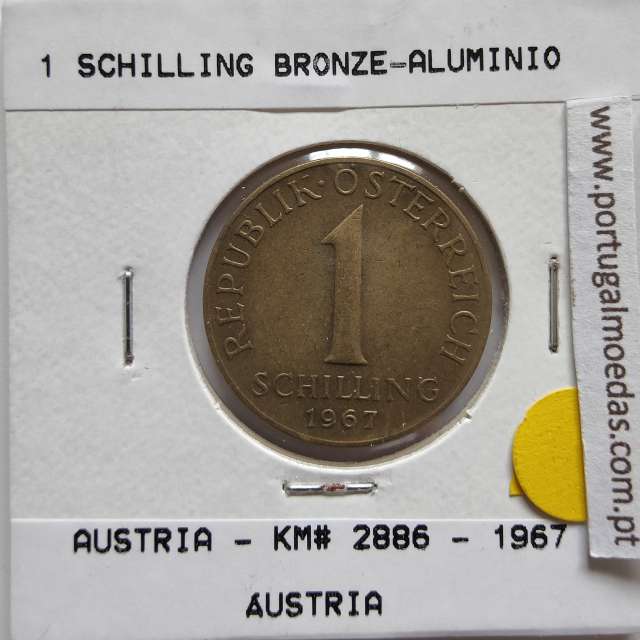 Áustria 1 Schilling 1967 Bronze-Aluminío, World Coins Austria KM 2886, coin of 1 schiling 1967 Aluminium-bronze