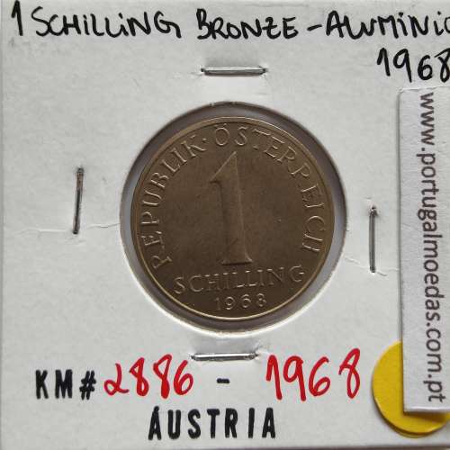 Áustria 1 Schilling 1968 Bronze-Aluminío, World Coins Austria KM 2886, coin of 1 schiling 1968 Aluminium-bronze
