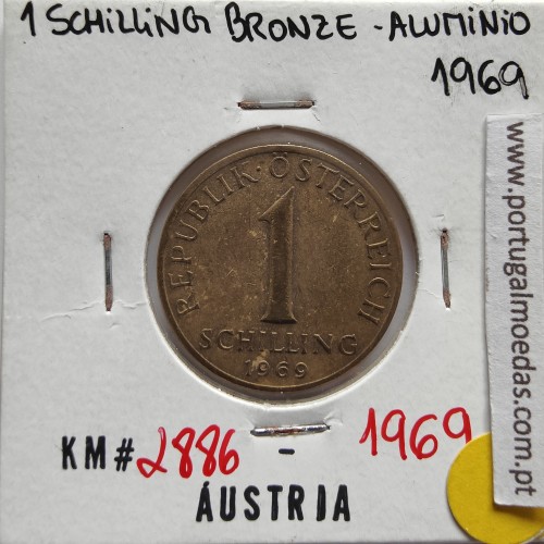 Áustria 1 Schilling 1969 Bronze-Aluminío, World Coins Austria KM 2886, coin of 1 schiling 1969 Aluminium-bronze