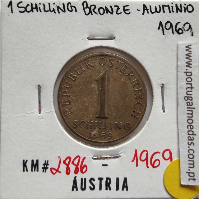 Áustria 1 Schilling 1969 Bronze-Aluminío, World Coins Austria KM 2886, coin of 1 schiling 1969 Aluminium-bronze