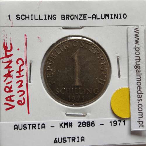 Áustria 1 Schilling 1971 Bronze-Aluminío, World Coins Austria KM 2886, coin of 1 schiling 1971 Aluminium-bronze