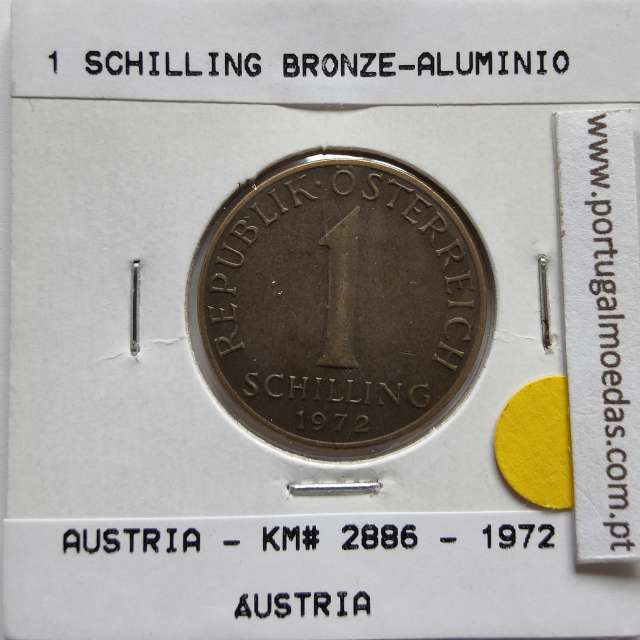 Áustria 1 Schilling 1972 Bronze-Aluminío, World Coins Austria KM 2886, coin of 1 schiling 1972 Aluminium-bronze
