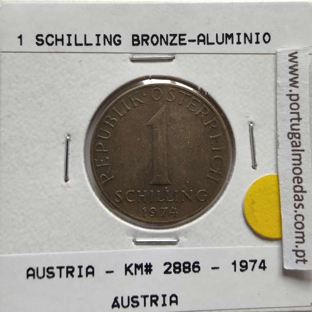 Áustria 1 Schilling 1974 Bronze-Aluminío, World Coins Austria KM 2886, coin of 1 schiling 1974 Aluminium-bronze