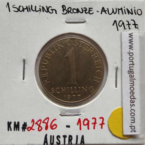 Áustria 1 Schilling 1977 Bronze-Aluminío, World Coins Austria KM 2886, coin of 1 schiling 1977 Aluminium-bronze