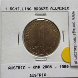 Áustria 1 Schilling 1980 Bronze-Aluminío, World Coins Austria KM 2886, coin of 1 schiling 1980 Aluminium-bronze