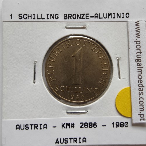 Áustria 1 Schilling 1980 Bronze-Aluminío, World Coins Austria KM 2886, coin of 1 schiling 1980 Aluminium-bronze
