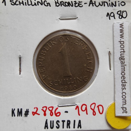 Áustria 1 Schilling 1980 Bronze-Aluminío, World Coins Austria KM 2886, coin of 1 schiling 1980 Aluminium-bronze