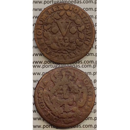 MOEDA V RÉIS COBRE 1728 (BC) - MODULO MAIOR (30 mm) - D.JOÃO V