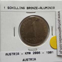 Áustria 1 Schilling 1981 Bronze-Aluminío, World Coins Austria KM 2886, coin of 1 schiling 1981 Aluminium-bronze