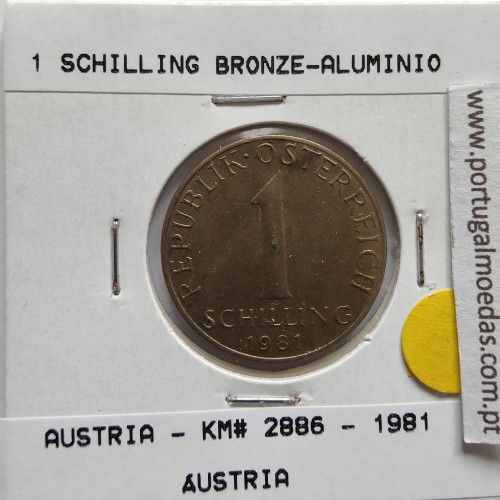 Áustria 1 Schilling 1981 Bronze-Aluminío, World Coins Austria KM 2886, coin of 1 schiling 1981 Aluminium-bronze