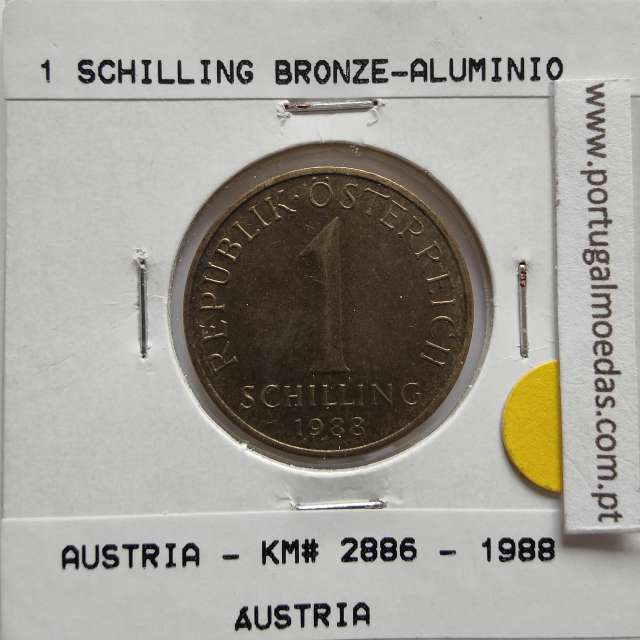 Áustria 1 Schilling 1988 Bronze-Aluminío, World Coins Austria KM 2886, coin of 1 schiling 1988 Aluminium-bronze