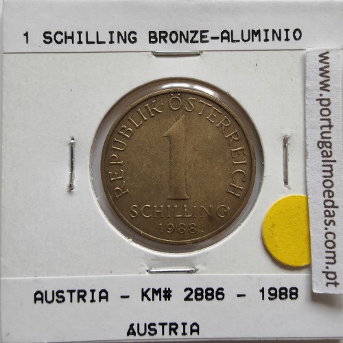 Áustria 1 Schilling 1988 Bronze-Aluminío, World Coins Austria KM 2886, coin of 1 schiling 1988 Aluminium-bronze