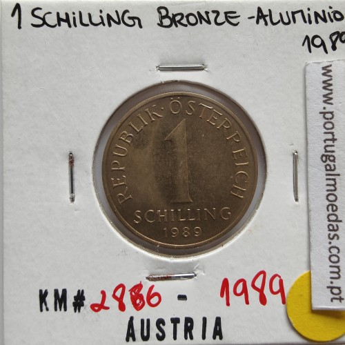 Áustria 1 Schilling 1989 Bronze-Aluminío, World Coins Austria KM 2886, coin of 1 schiling 1989 Aluminium-bronze
