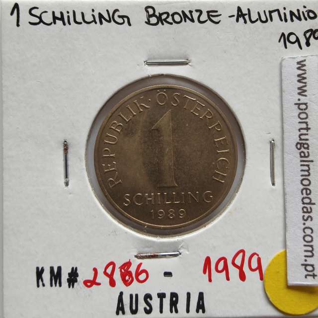 Áustria 1 Schilling 1989 Bronze-Aluminío, World Coins Austria KM 2886, coin of 1 schiling 1989 Aluminium-bronze