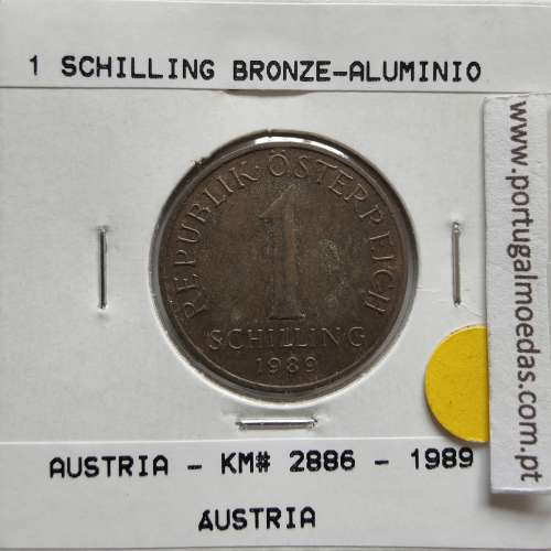 Áustria 1 Schilling 1989 Bronze-Aluminío, World Coins Austria KM 2886, coin of 1 schiling 1989 Aluminium-bronze
