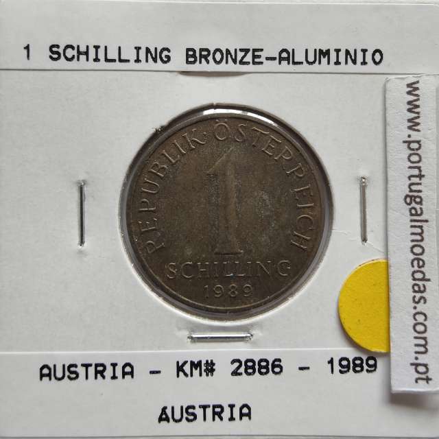 Áustria 1 Schilling 1989 Bronze-Aluminío, World Coins Austria KM 2886, coin of 1 schiling 1989 Aluminium-bronze