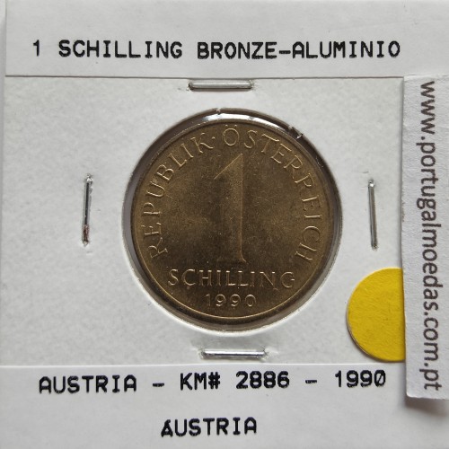 Áustria 1 Schilling 1990 Bronze-Aluminío, World Coins Austria KM 2886, coin of 1 schiling 1990 Aluminium-bronze