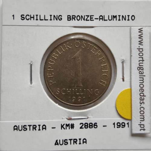 Áustria 1 Schilling 1991 Bronze-Aluminío, World Coins Austria KM 2886, coin of 1 schiling 1991 Aluminium-bronze