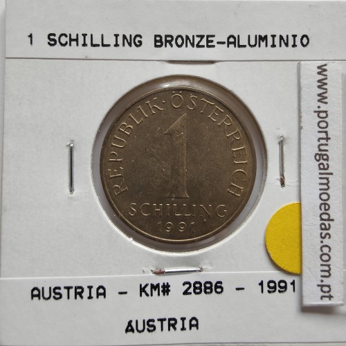 Áustria 1 Schilling 1991 Bronze-Aluminío, World Coins Austria KM 2886, coin of 1 schiling 1991 Aluminium-bronze
