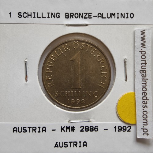 Áustria 1 Schilling 1992 Bronze-Aluminío, World Coins Austria KM 2886, coin of 1 schiling 1992 Aluminium-bronze