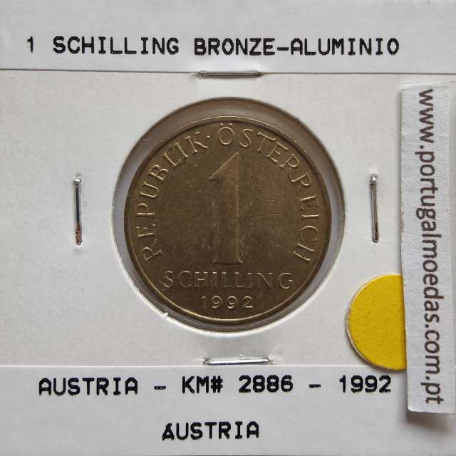 Áustria 1 Schilling 1992 Bronze-Aluminío, World Coins Austria KM 2886, coin of 1 schiling 1992 Aluminium-bronze