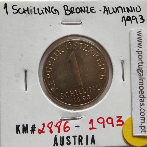 Áustria 1 Schilling 1993 Bronze-Aluminío, World Coins Austria KM 2886, coin of 1 schiling 1993 Aluminium-bronze