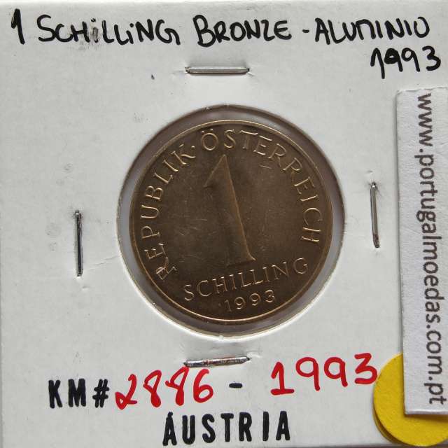 Áustria 1 Schilling 1993 Bronze-Aluminío, World Coins Austria KM 2886, coin of 1 schiling 1993 Aluminium-bronze