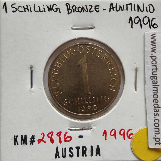 Áustria 1 Schilling 1996 Bronze-Aluminío, World Coins Austria KM 2886, coin of 1 schiling 1996 Aluminium-bronze