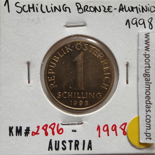 Áustria 1 Schilling 1998 Bronze-Aluminío, World Coins Austria KM 2886, coin of 1 schiling 1998 Aluminium-bronze