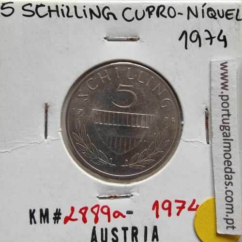 Áustria 5 Schilling 1974 Cupro-níquel, World Coins Austria KM 2889, coin of 5 schiling 1974 Copper-nickel