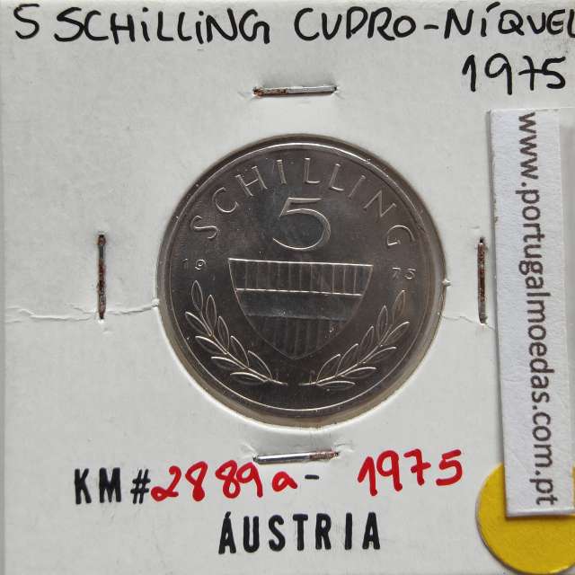 Áustria 5 Schilling 1975 Cupro-níquel, World Coins Austria KM 2889, coin of 5 schiling 1975 Copper-nickel