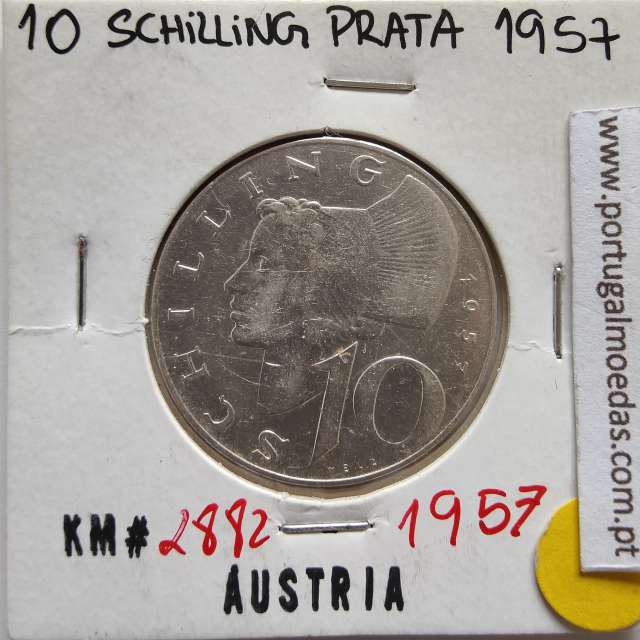 Áustria 10 Schilling 1957 Prata, World Coins Austria KM 2882, coin of 10 schiling 1957 silver